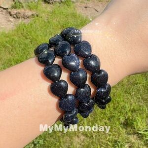 Blue Sandstone Heart Bracelet 12mm